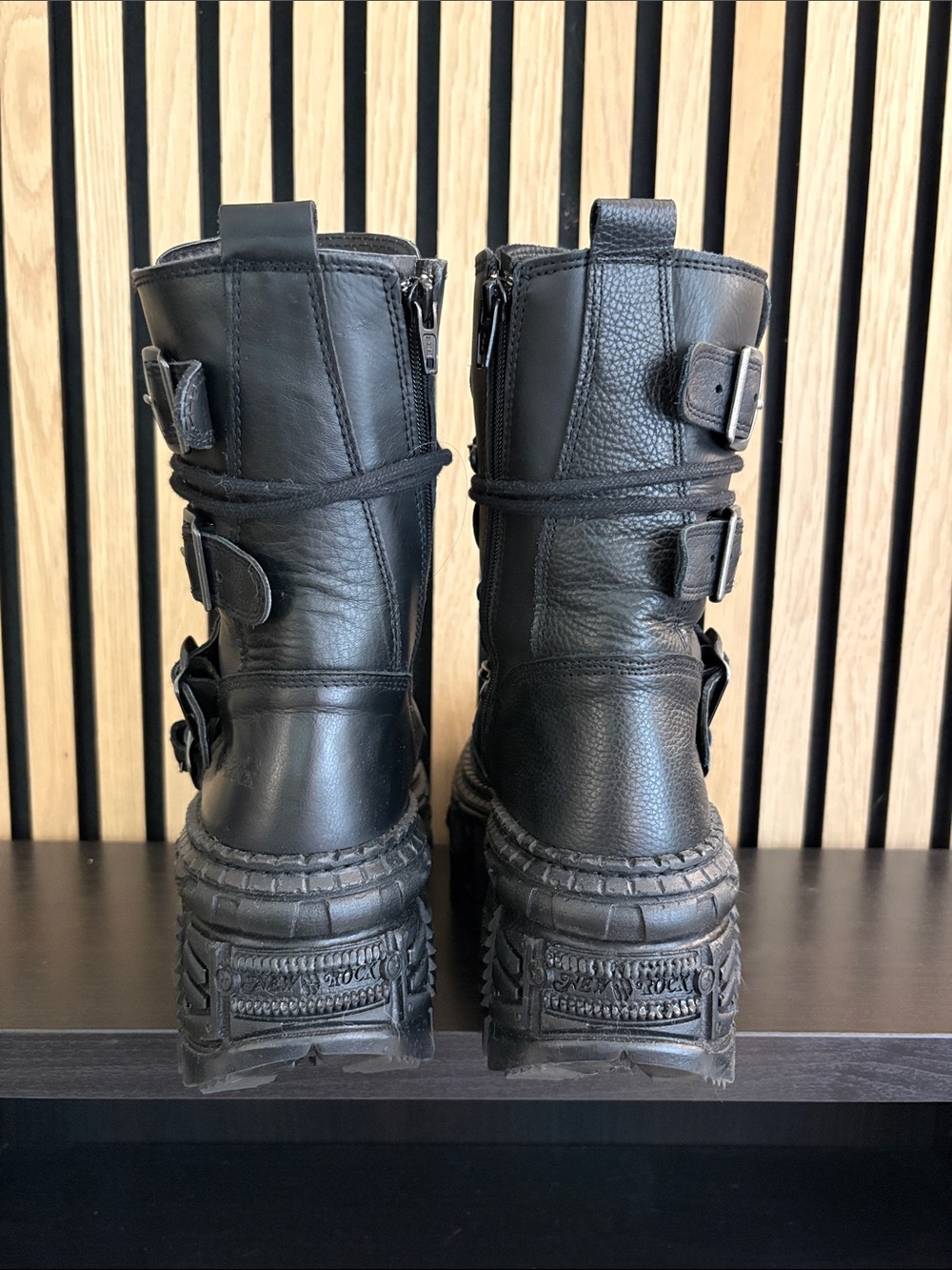New Rock Black Leather Platform Combat Boots - Picture 6 of 6